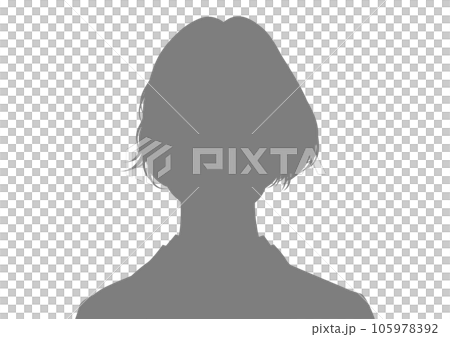 ショートボブの女性の顔正面の上半身シルエット 105978392