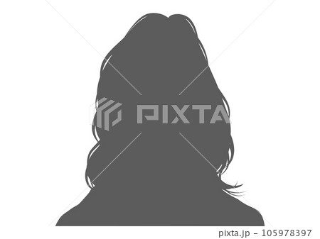 ロングヘアの女性の顔正面の上半身シルエット 105978397