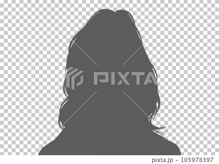 ロングヘアの女性の顔正面の上半身シルエット 105978397