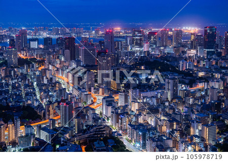 《東京都》深夜の東京都市風景・夜明け前 105978719