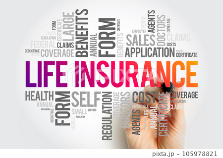 LIFE Insurance word cloud collage, healthcare concept background LIFE Insurance word cloud collage, healthcare concept background 105978821