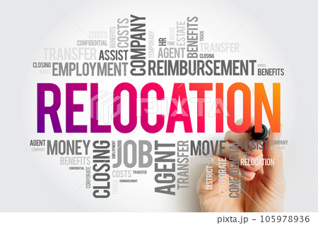 Relocation word cloud collage, business concept background Relocation word cloud collage, business concept background 105978936