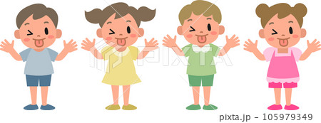いたずらっぽく舌を出す女の子と男の子のイラストセット いたずらっぽく舌を出す女の子と男の子のイラストセット 105979349