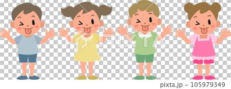 いたずらっぽく舌を出す女の子と男の子のイラストセット いたずらっぽく舌を出す女の子と男の子のイラストセット 105979349
