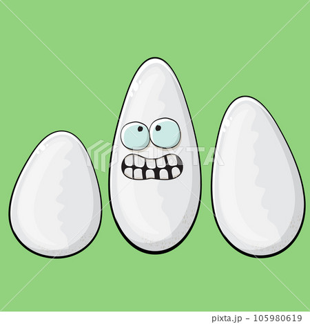 Rice character. Cartoon rice grain characters isolated on green background. Funky rice character with eyes and mouth. Vector white rice clip art, emoji, label and sticker Rice character. Cartoon rice grain characters isolated on green background. Funky rice character with eyes and mouth. Vector white rice clip art, emoji, label and sticker 105980619
