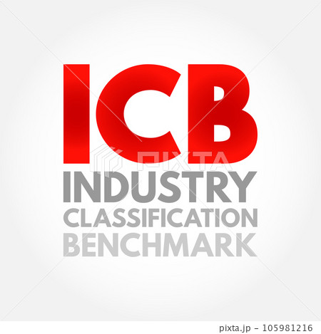 ICB Industry Classification Benchmark - system for assigning all public companies to appropriate subsectors of specific industries, acronym text concept background 105981216