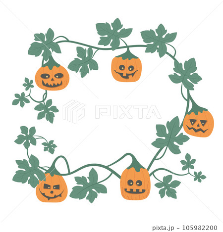 Halloween Horizontal cute pumpkin monsters, foliage frame. Vector illustration for october holiday party, post. Halloween Horizontal cute pumpkin monsters, foliage frame. Vector illustration for october holiday party, post. 105982200