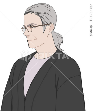 おじさま（白髪ポニーテールと眼鏡） 105982562