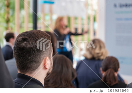 Anonymous man taking part in conference Anonymous man taking part in conference 105982646