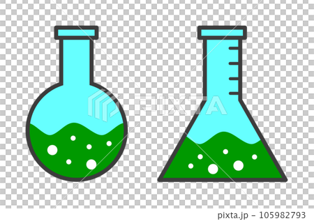 薬品や液体の実験に使用するガラス製フラスコのイラストの