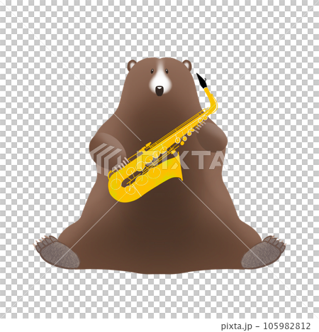 クマが楽しそうにサクソフォンを吹いているイラスト 105982812