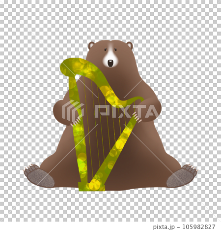 クマが楽しそうにハープを弾いているイラスト クマが楽しそうにハープを弾いているイラスト 105982827