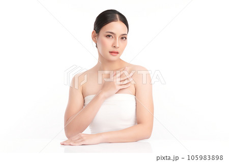 Beautiful young asian woman with clean fresh skin on white background, Face care, Facial treatment, Cosmetology, beauty and spa, Asian women portrait. 105983898