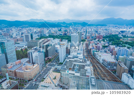 (北海道)札幌駅JRタワーから望む札幌の街並み・西側 (北海道)札幌駅JRタワーから望む札幌の街並み・西側 105983920