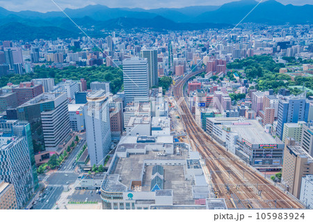 (北海道)札幌駅JRタワーから望む札幌の街並み・西側 (北海道)札幌駅JRタワーから望む札幌の街並み・西側 105983924