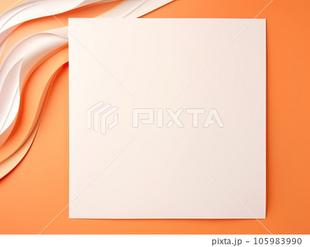 Top view blank paper. Desktop mock up, Flat lay of orange working table background with office equipment, mockup greeting card 105983990