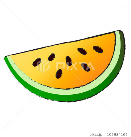 Yellow watermelon half slice isolated on transparent background , fruit line art isolated	 105984162
