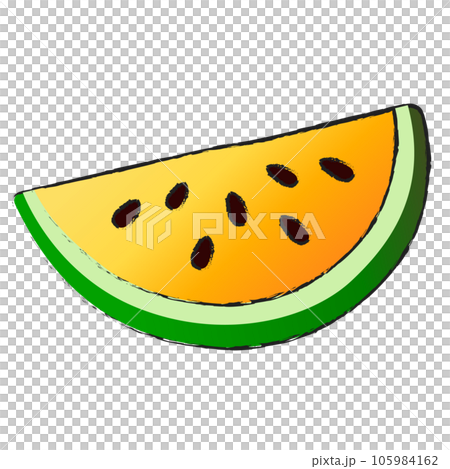 Yellow watermelon half slice isolated on transparent background , fruit line art isolated	 105984162