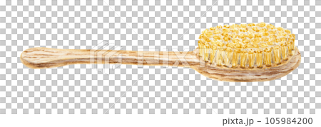 Wooden body brush watercolor illustration. Spa and bathroom accessory. Hand drawn painting for sauna and wellness center. Clipart for fashion, beauty, cosmetics prints. Eco friendly product Wooden body brush watercolor illustration. Spa and bathroom accessory. Hand drawn painting for sauna and wellness center. Clipart for fashion, beauty, cosmetics prints. Eco friendly product 105984200