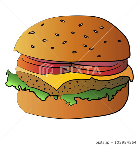 Hamburger isolated cartoon design on transparent background, fast food clipping path element 105984564