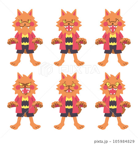 可愛くデフォルメしたいろいろな表情の狼男のカラーイラストセット 可愛くデフォルメしたいろいろな表情の狼男のカラーイラストセット 105984829