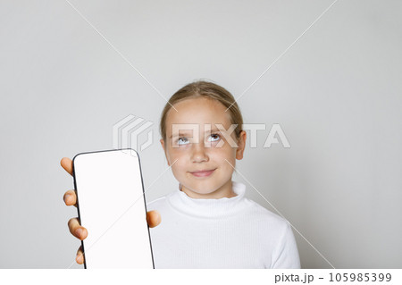 Kids Gadgets Happy Excited Little Boy Pointing Smartphone Blank White Stock  Photo by ©Milkos 615784680