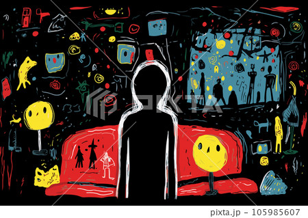 Mental health issues concept. Kid scared of being home alone at night. Person having a nightmare Mental health issues concept. Kid scared of being home alone at night. Person having a nightmare 105985607