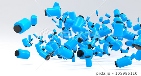 Flying and folling sport equipment like sport shaker and water bottles on white Flying and folling sport equipment like sport shaker and water bottles on white 105986110