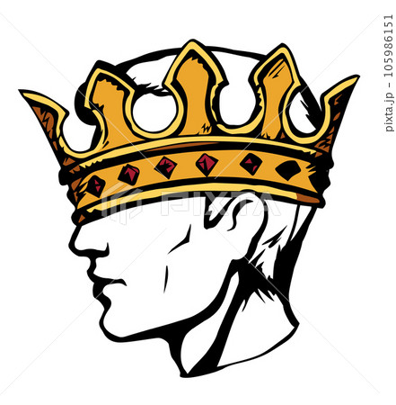 Profile of a handsome man with too big crown. Vector drawing 105986151