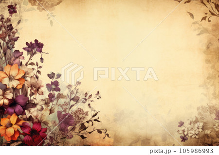 Flower blooming background with empty copy space in retro style. Generative AI 105986993