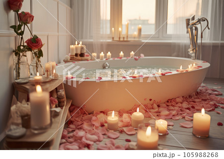 Rose petals in the bathroom. Romance. Generative AI technology. Rose petals in the bathroom. Romance. Generative AI technology. 105988268