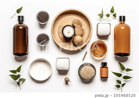 Spa products on a white background. Generative AI technology. Spa products on a white background. Generative AI technology. 105988520