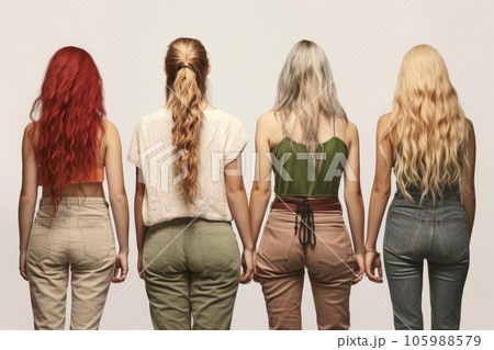 Women with different hairstyles on a white background. Generative AI technology. 105988579
