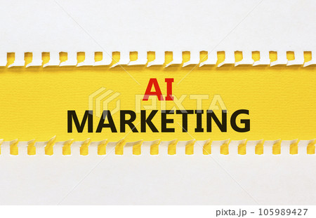 AI marketing symbol. Concept words AI artificial intelligence marketing on beautiful yellow paper. Beautiful white background. Business AI artificial intelligence marketing concept. Copy space. AI marketing symbol. Concept words AI artificial intelligence marketing on beautiful yellow paper. Beautiful white background. Business AI artificial intelligence marketing concept. Copy space. 105989427