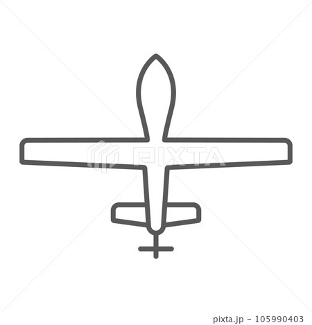 Unmanned aerial thin line icon, military and vehicle, drone sign, vector graphics, a linear pattern on a white background. 105990403