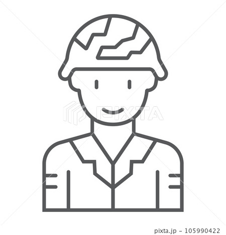 Soldier thin line icon, military and army, warrior sign, vector graphics, a linear pattern on a white background. 105990422