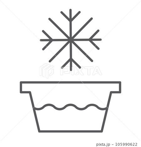 Cold water thin line icon, temperature and wash, basin with snowflake sign, vector graphics, a linear pattern 105990622