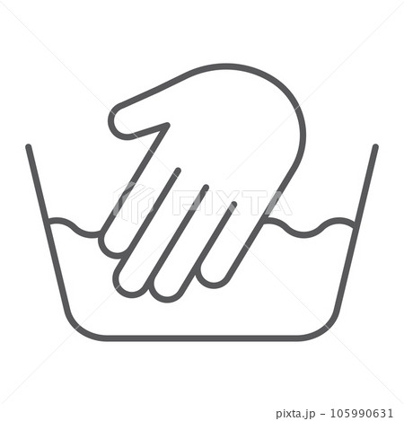 Hand washing thin line icon, laundering and wash, hand sign, vector graphics, a linear pattern on a white background. Hand washing thin line icon, laundering and wash, hand sign, vector graphics, a linear pattern on a white background. 105990631
