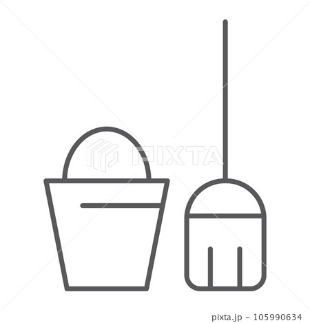 Cleaning service thin line icon, clean and wash, bucket and mop sign, vector graphics, a linear pattern Cleaning service thin line icon, clean and wash, bucket and mop sign, vector graphics, a linear pattern 105990634
