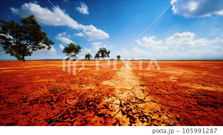 cracked sand in the summer with the sun 105991287