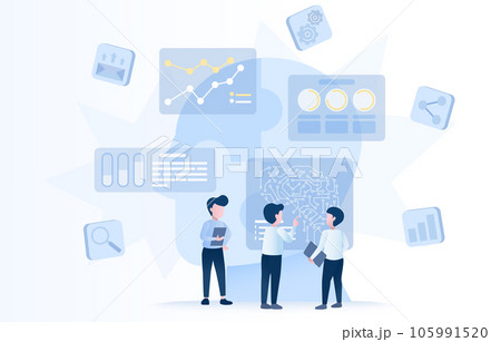 Business ideas and brainstorming concept. Analysis data, strategy, planning, training, creativity, thinking, development and learning. Flat vector design illustration. Business ideas and brainstorming concept. Analysis data, strategy, planning, training, creativity, thinking, development and learning. Flat vector design illustration. 105991520