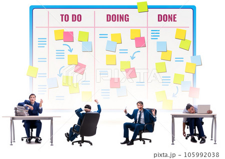Businessman working on kanban board with tasks 105992038