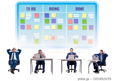 Businessman working on kanban board with tasks 105992039