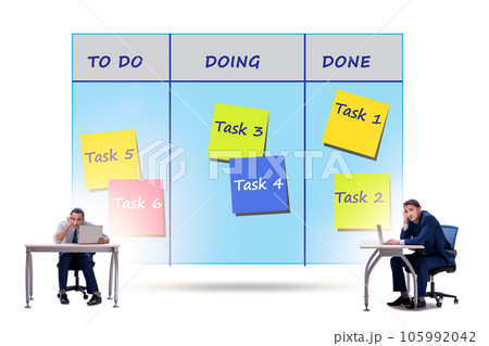 Businessman working on kanban board with tasks Businessman working on kanban board with tasks 105992042