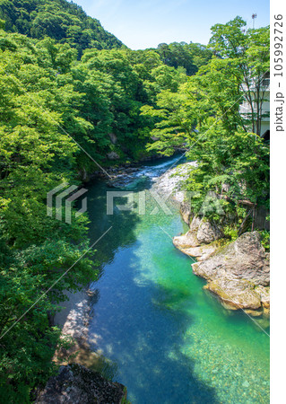 水上峡　利根川　みなかみ温泉　水上橋からの眺め　　　 105992726