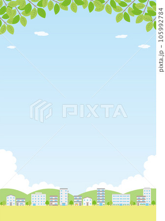 緑がある街の風景のイラスト_縦_1 105992784