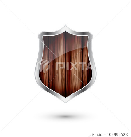 Wooden vintage shield icon. Black heraldic shield. Protection and security symbol, label. Vector illustration Wooden vintage shield icon. Black heraldic shield. Protection and security symbol, label. Vector illustration 105993528