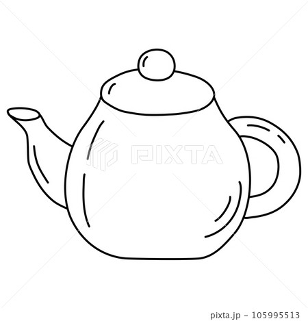 Classic tea pot, tea time element, doodle style flat vector outline for coloring book Classic tea pot, tea time element, doodle style flat vector outline for coloring book 105995513