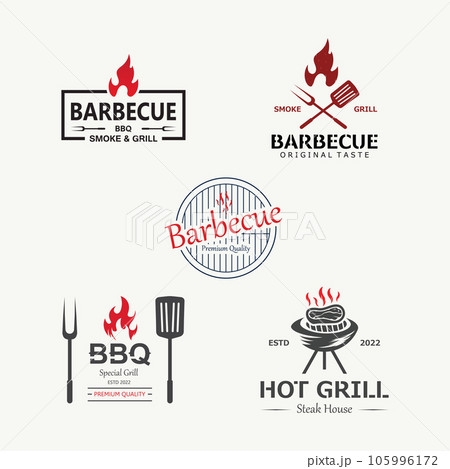 Barbecue BBQ Smoke and Grill Vintage Design Template With Crossed Spatula and Flame. Barbecue BBQ Smoke and Grill Vintage Design Template With Crossed Spatula and Flame. 105996172