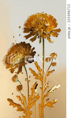 Abstract floral oil painting. Golden and yellow pastel marigold flower luxury wall art Abstract floral oil painting. Golden and yellow pastel marigold flower luxury wall art 105996715